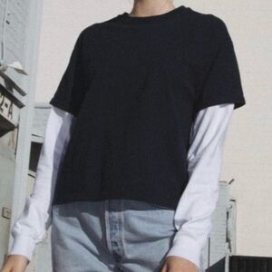 Brandy Melville Short Sleeve Long Sleeve Top Navy and White